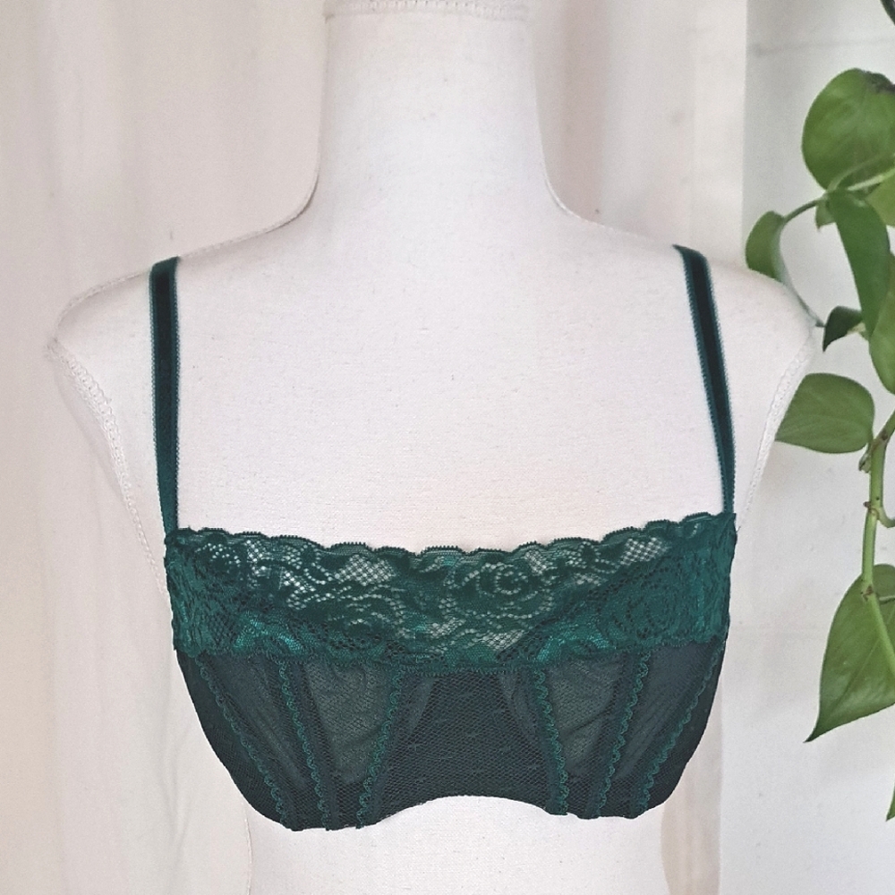 Adore Me Lacey Sheer Underwire Bralette In Evergreen Sz 36B